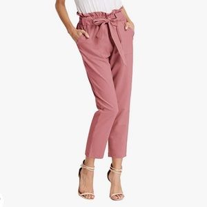 Women's Cropped Paper Bag Waist Pants with Pockets